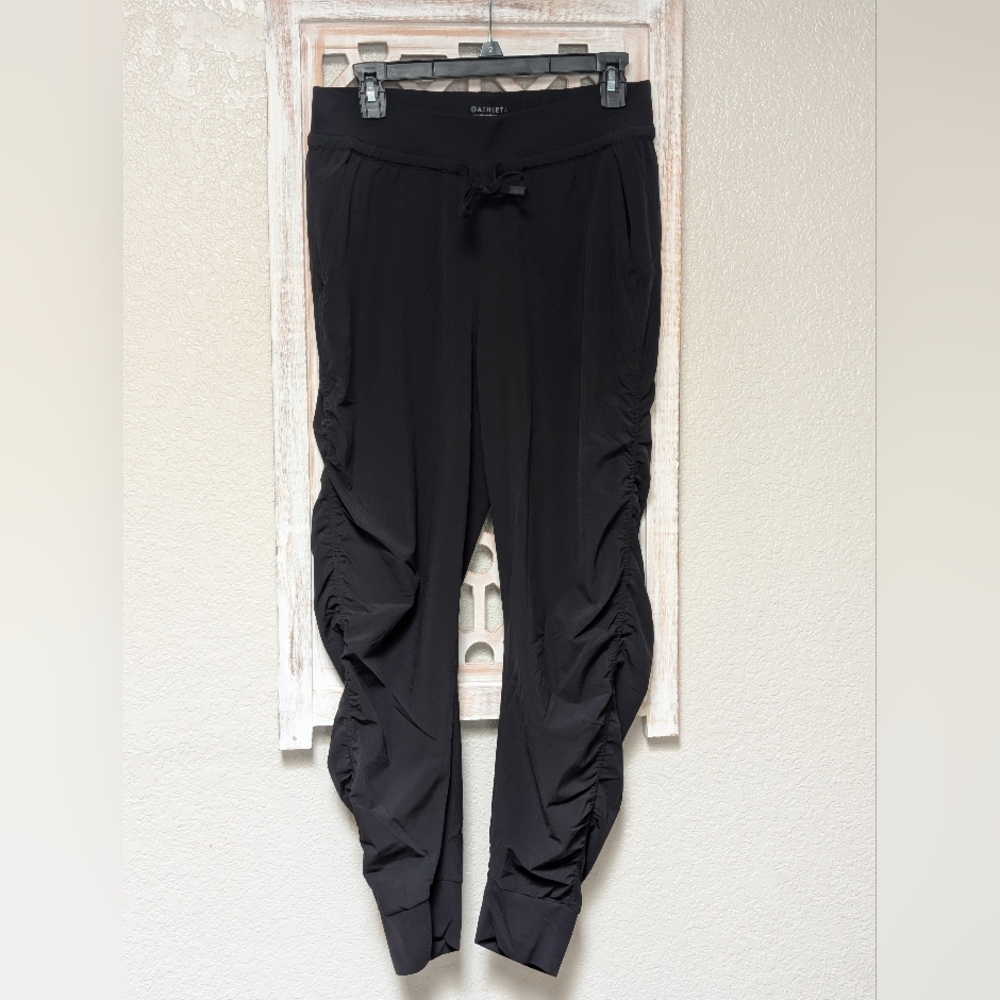 Athleta Pants Women 6 Black Attitude Ruched Leg Pull On Joggers High Rise Active